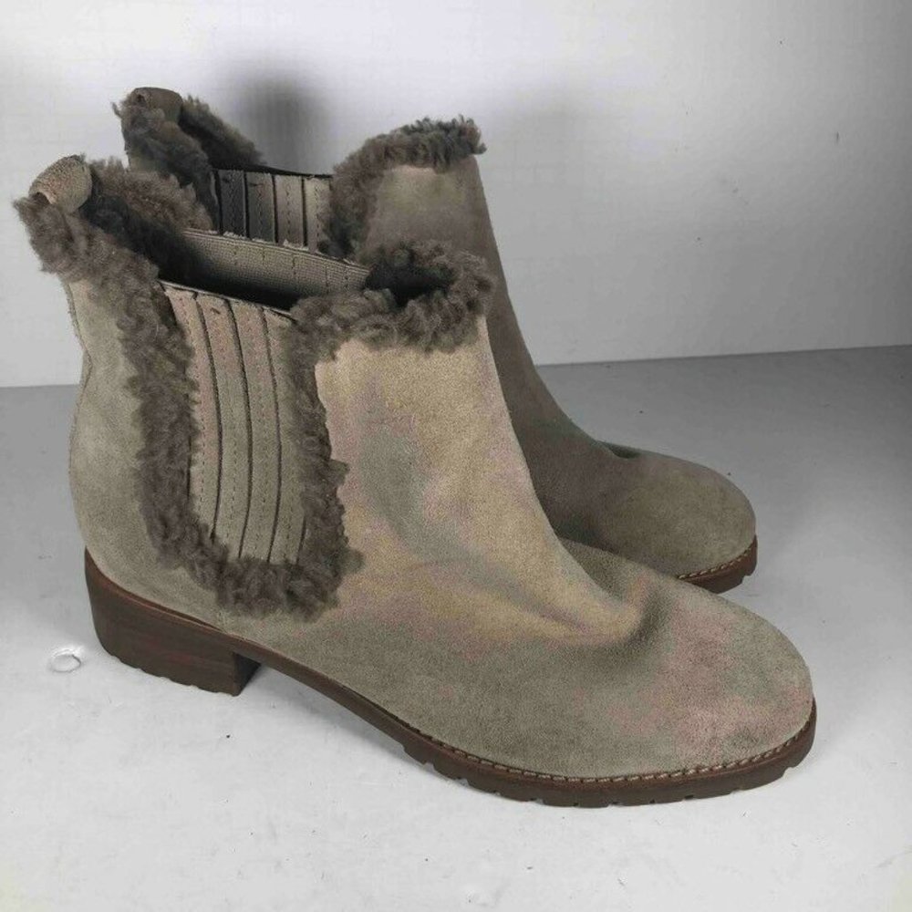Anthropologie Tan Ankle Boots with Fur Trim - Picture 3 of 7